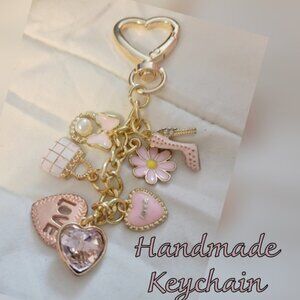 KEYCHAIN HANDMADE PINK CHARMS LOVE & FASHION THEME